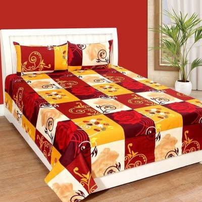 Devansh Creation 144 TC Polycotton Queen 3D Printed Fitted (Elastic) Bedsheet(Pack of 1, Red)