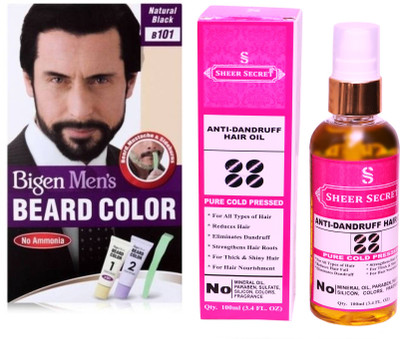 

Bigen BEARD NATURAL BLACK NO. 101 with PURE COLD PRESSED SHEER SECRET ANTI DANDRUFF OIL 100 ML(Set of 2)