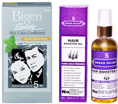

Bigen SPEEDY NATURAL BLACK NO. 881 with PURE COLD PRESSED SHEER SECRET HAIR BOOSTER OIL 100 ML(Set of 2)