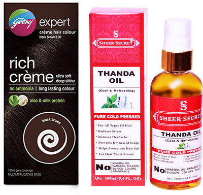 

Godrej BOX BLACK BROWN NO. 3 with PURE COLD PRESSED SHEER SECRET THANDA OIL 100 ML(Set of 2)