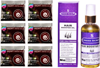 

Godrej 6 SACHET DARK BROWN NO. 4.06 with PURE COLD PRESSED SHEER SECRET HAIR BOOSTER OIL 100 ML(Set of 2)