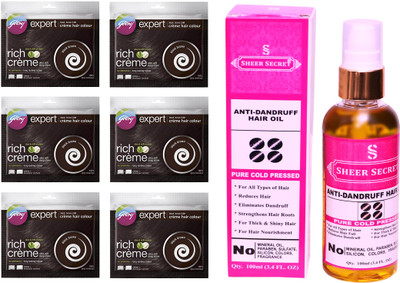 

Godrej 6 SACHET BLACK BROWN NO. 3 with PURE COLD PRESSED SHEER SECRET ANTI DANDRUFF OIL 100 ML(Set of 2)