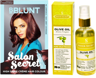 

BBlunt SALON SECRET MAHOGANY REDDISH BROWN NO. 5.32 with PURE COLD PRESSED SHEER SECRET OLIVE OIL 100 ML(Set of 2)