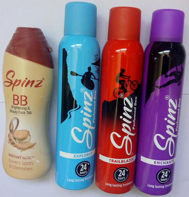 

SPINZ Gift pack-Explorer,trailblazer,hi flyer with Talc Body Spray - For Women(500 ml, Pack of 4)