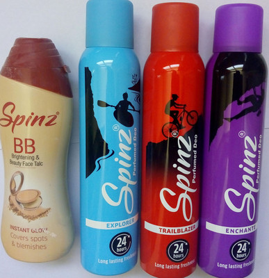 

SPINZ Gift pack-Explorer,trailblazer,Enchante with talc pack Body Spray - For Women(500 ml, Pack of 4)
