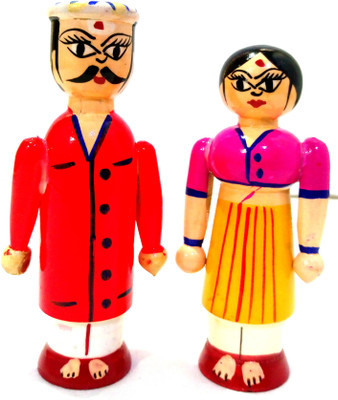

Crafts India Handcrafted Wooden South Indian Couple - Small 12 cms(Multicolor)