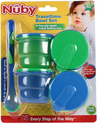 

Nuby Travel Time Bowl Set - Polypropylene(Blue and Grean)