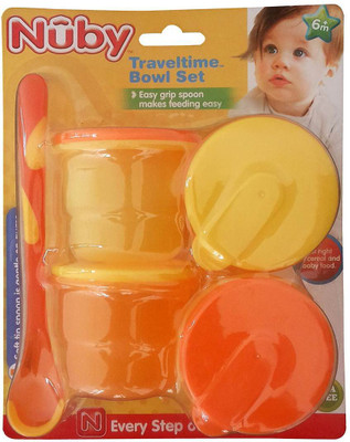 

Nuby Travel Time Bowl Set - Long Handle Spoon, Easy-slide Bottom(ORANGE & YELLOW)