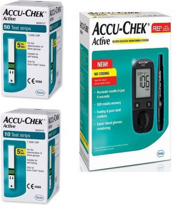 

Accu-Chek Active Glucose Monitor with 60 Strips Glucomete Glucometer(Black)