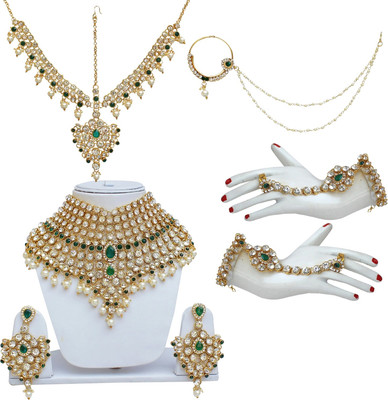 Lucky Jewellery Alloy Gold-plated Green Jewellery Set(Pack of 1)