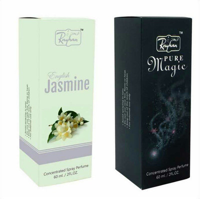 

RAYHAN ENTERPRISE JASMINE & PURE MEGIC EAU DE PERFUME 60 ML PACK OF 2 Eau de Parfum - 60 ml(For Men & Women)