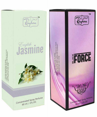 

RAYHAN ENTERPRISE ENGLISH JASMINE & BLACK FORCE EAU DE PERFUME 60 ML PACK OF 2 ( UNISEX ) Eau de Parfum - 60 ml(For Men & Women)