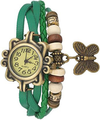 

Mettle Fancy Green Leather Hand Knit Vintage Watches Dress Bracelet Women Girls Ladies Clover Pendant Retro.1801-GRN011 Watch - For Women