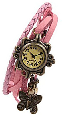 

Mettle Fancy Pink Leather Hand Knit Vintage Watches Dress Bracelet Women Girls Ladies Clover Pendant Retro.1801-PNK011 Watch - For Women