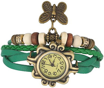 

Mettle Fancy Green Leather Hand Knit Vintage Watches Dress Bracelet Women Girls Ladies Clover Pendant Retro.1801-GRN008 Watch - For Women