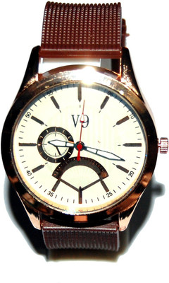 

v9 white and golden styles brown strap Watch - For Men