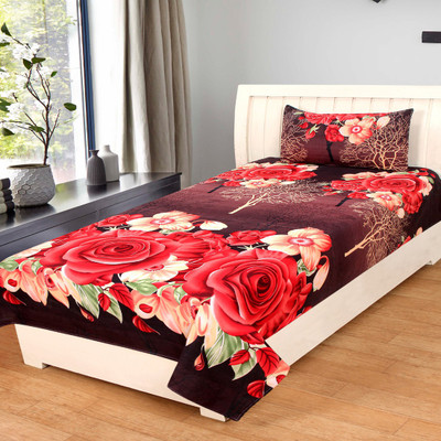 K.D.S COLLECTIONS 144 TC Microfiber Single Floral Flat Bedsheet(Pack of 1, Red)
