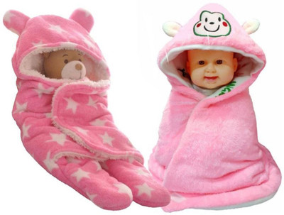 

Brandonn Printed  Hooded Baby Blanket(Polyester, Pink