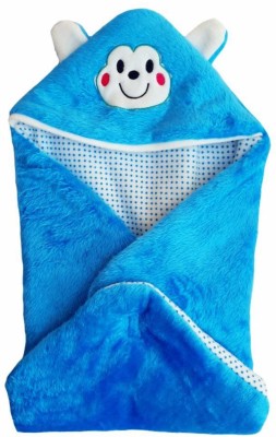 BRANDONN Cartoon Single Hooded Baby Blanket for  Mild Winter(Polyester, Blue)