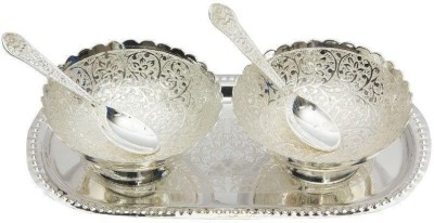Arsalan Silver Plated Serving Bowl Plate Bowl Set(Pack of 5, Silver)