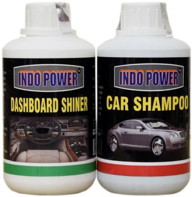 INDOPOWER CAR SHAMPOO 250ml. + DASHBOARD SHINER 250ml. Liquid Vehicle Glass Cleaner(500 ml)
