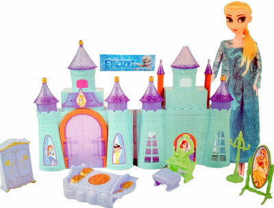 

HALO NATION Fashion Frozen Complete Doll House play Set with Beautiful Elsa Doll and Furnitures Setup (Cool Princess Castle)(Blue)