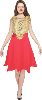 AD & AV Women Fit and Flare Red Above Knee/Mid Thigh Length Dress