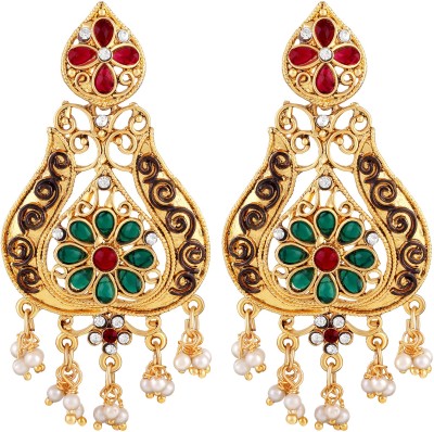 ASMITTA Jewellery Exotic Leaf Shape Gold Plated Multi Color Stone Earrings For Women Metal Drops & Danglers