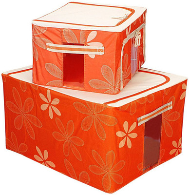 

BLUSHBEES Combo Set of 2 Clothes Storage Wardrobe Organizer Bags for Woolens, Sarees, Bed Sheets, Blankets - Orange (24 L+55 L)(Orange)