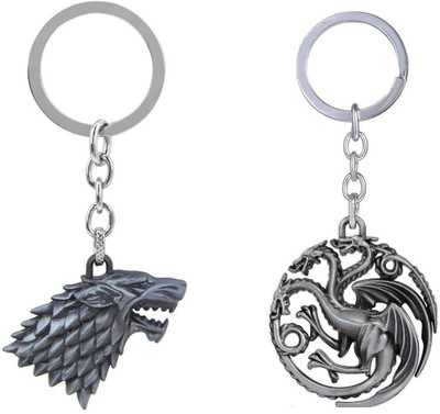 VaishnowHand Game of thrones keychains 3 Headed Dragon & Dire Wolf Keychains Combo Key Chain