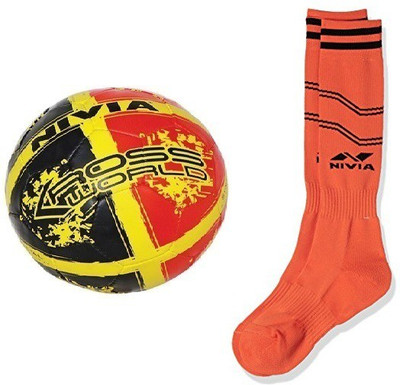

Nivia Combo of two - one 'kross world' football (Size-5) and one Pair of socks (size-Large) (Color on availability)- Football Kit