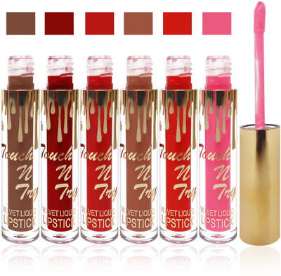 

Femina09 cosmetics makeup Touch n try velvet matte liquid lipstick enriched with vitamin E fashion color combo set of 6(brown, l brown, maroon, pink, red, orange, baby pink, 30 ml)