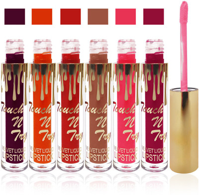 

Femina09 cosmetics makeup Touch n try velvet matte liquid lipstick enriched with vitamin E fashion color combo set of 6(d pink,red orange, pink, l orange, d purple, l brown, 30 ml)