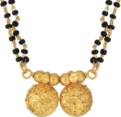 Dzinetrendz Gold plated, 2 wati, Carved, flower shaped design, Handmade, Traditional Mangalsutra Women Latest design, Fashion Brass Mangalsutra