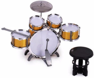 

HALO NATION Jazz Drum Set Big Size Musical Drum Set with 5 Drums, Cymbal and Chair Musical Toy - Gold Edition(Gold)