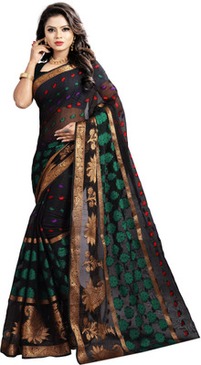 jayant creation Printed Banarasi Poly Silk Saree(Black)
