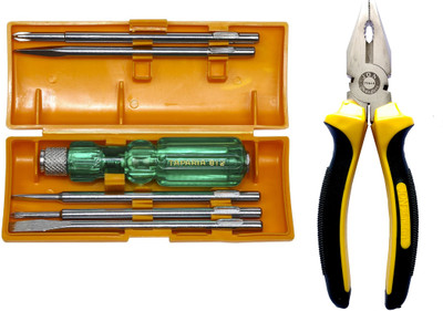 

Taparia 8 inch heavy duty cutting plier and 812 screwdriver set pack of 2 Combination Screwdriver Set, Yellow;orange