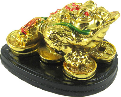 

estore VASTU FENG SHUI GOLDEN THREE LEGGED FROG TOAD FOR GOODLUCK AND PROSPERITY Decorative Showpiece - 8 cm(Polyresin, Gold)