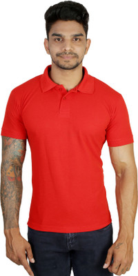 INKYBONY Solid Men Polo Neck Red T-Shirt INKYBONY Solid Men Polo Neck Red T-Shirt