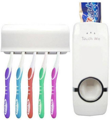 Cierie Automatic Toothpaste Dispenser with Holder Plastic Toothbrush Holder(White, Wall Mount)