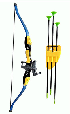 

IndusBay Archery Toy Big Size Sports Series Archer Bow and Arrow Toy, Laser Target, Quiver, 3 Arrows, Strong String Thread(Yellow, Silver)