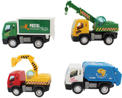 

IndusBay Unbreakable Construction Automobile Set for kids - Heavy Vehicle Dumper truck + JCB + Craine + Mail Transport Truck(Multicolor)