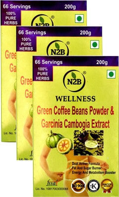 

N2B PACK OF 3 OF GARCINIA CAMBOGIA EXTRACT & GREEN COFFEE POWDER - FAT & SUGAR BURNER - SLIMMING FORMULA - METABOLISM & ENERGY BOOSTER 200gX3(600 g)