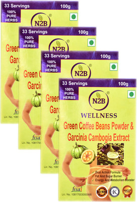 

N2B PACK OF 4 OF GARCINIA CAMBOGIA EXTRACT & GREEN COFFEE POWDER - FAT & SUGAR BURNER - SLIMMING FORMULA - METABOLISM & ENERGY BOOSTER 100gX4(400 g)
