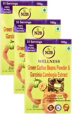 

N2B PACK OF 3 OF GARCINIA CAMBOGIA EXTRACT & GREEN COFFEE POWDER - FAT & SUGAR BURNER - SLIMMING FORMULA - METABOLISM & ENERGY BOOSTER 100gX3(300 g)