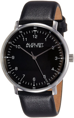 

August Steiner black11223 August Steiner Men's AS8090BK Stainless Steel Watch with Black Leather Band Watch - For Men