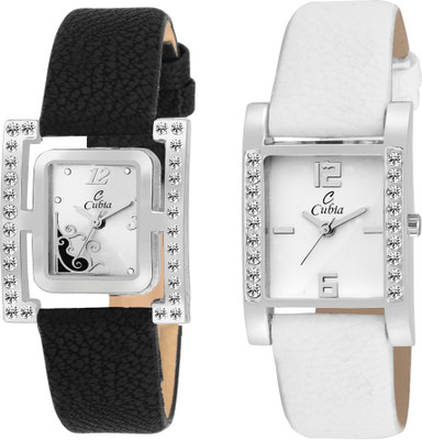 

Cubia CB-1302 New Black&White Studded Collection Watch - For Women