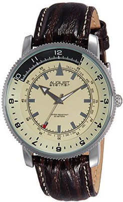 

August Steiner White13353 August Steiner Men's AS8124TN Silver-Tone Watch with Brown Leather Band Watch - For Men