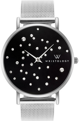 

Wristology Black24909 WRISTOLOGY Stella Midnight Womens Silver Boyfriend Watch Black Face Crystal Metal Mesh Strap Band Watch - For Men