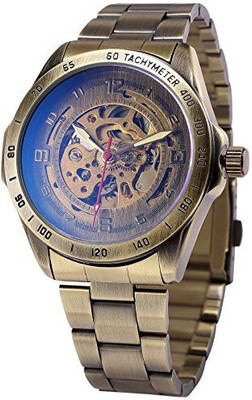 

AMPM24 Gold 13575 AMPM24 Men's Automatic Mechanical Watch Skeleton with Vintage Bronze Stainless Steel Band PMW369 Watch - For Men